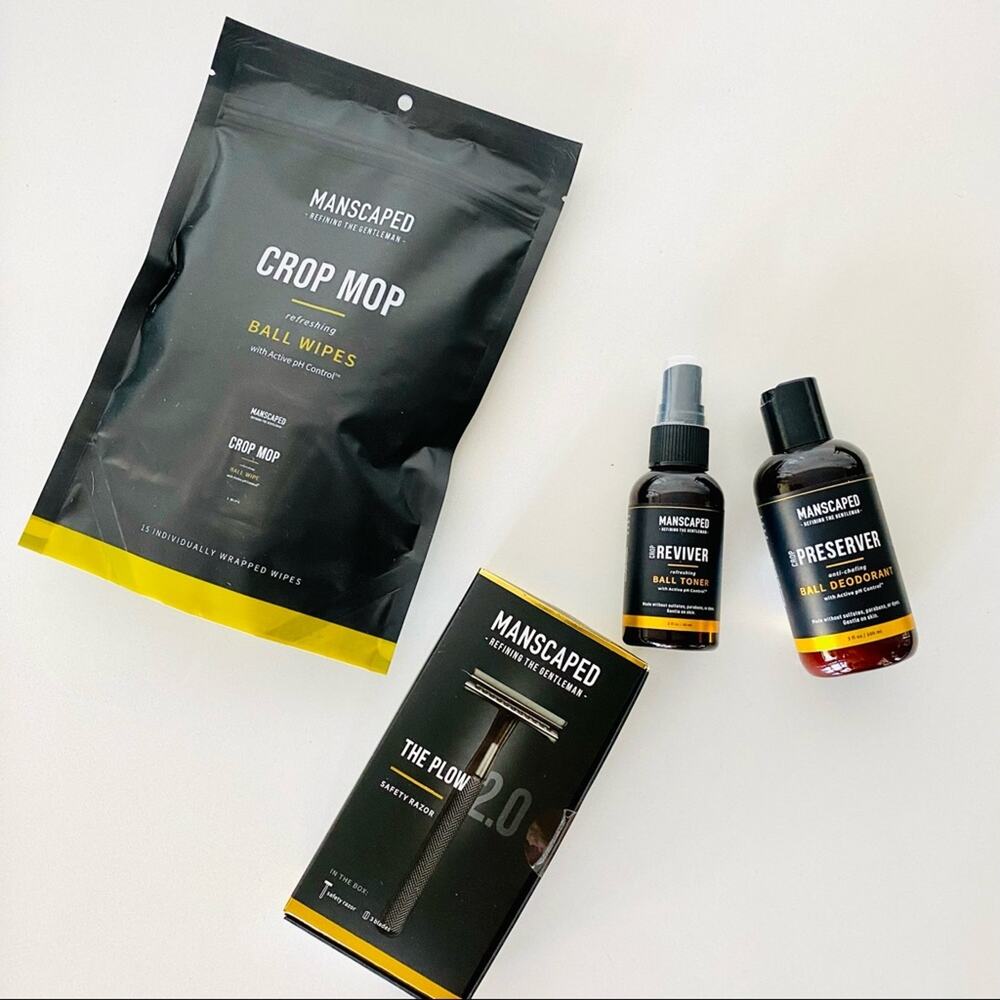 NEW MANSCAPED Bundle Set The Plow 2.0 Safety Razor Replacement Blades Toner Wipe